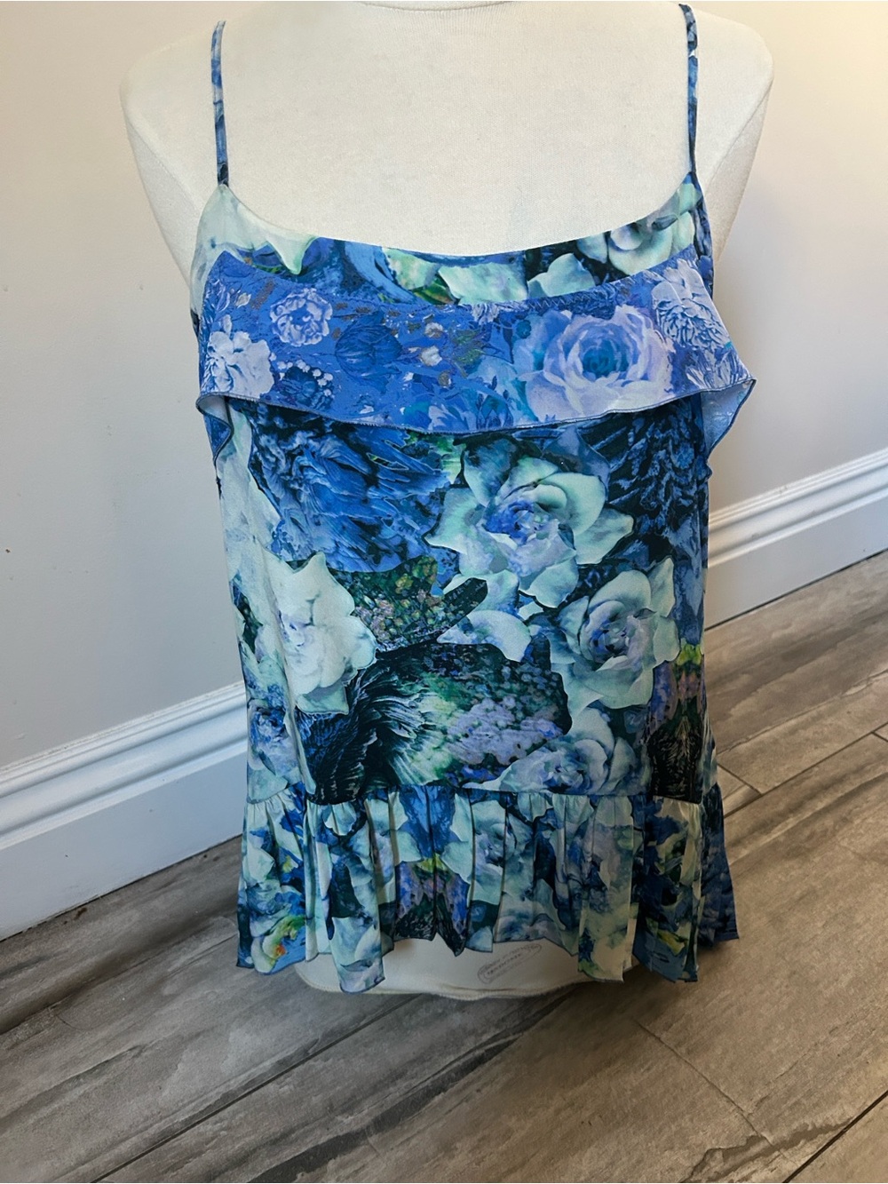 Roberto Cavalli Blue Floral pleaded Camisole Top